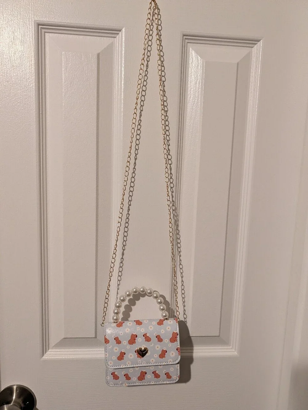Mini/Crossbody Purse with Capybaras and Faux Pearl Handle